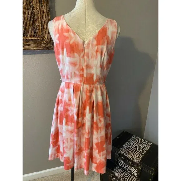 Calvin Klein Dress Pink Peach Cream 8 Medium V Neck Career Church Stretch Cotton - Picture 4 of 7